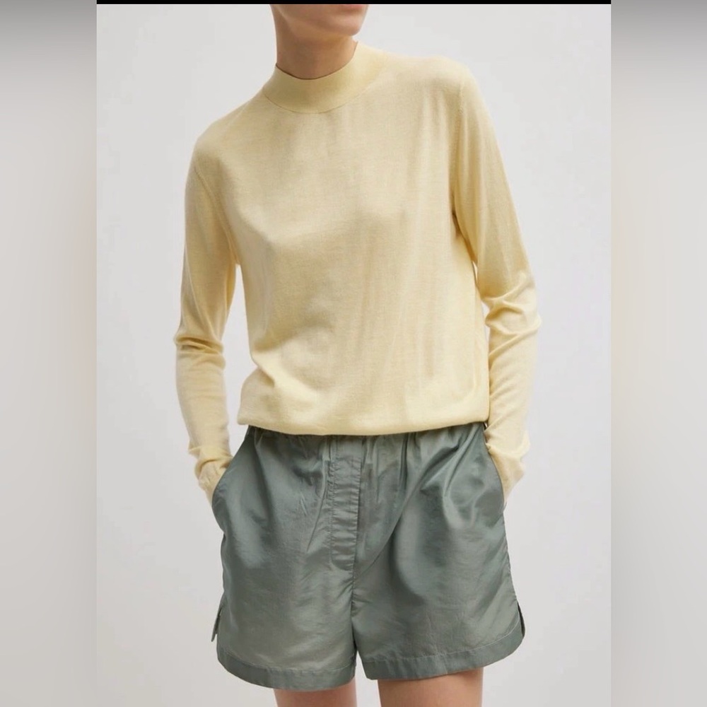 $695 Tibi Cashmere Silk Blend Mock Neck Easy Sweater in Lemon Ice